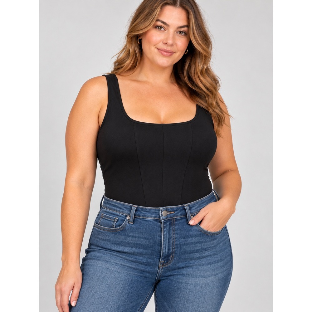 A New Day Black Square Neck Seamed Bodice Sleeveless Bodysuit XXL